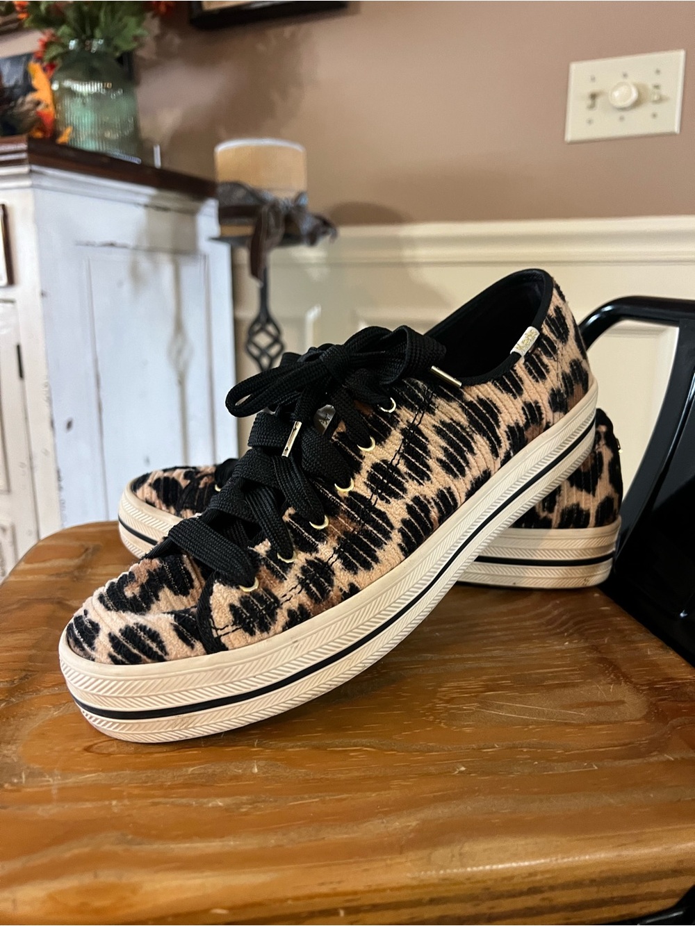 kate spade Leopard-Print Platform Sneakers in Black & Tan